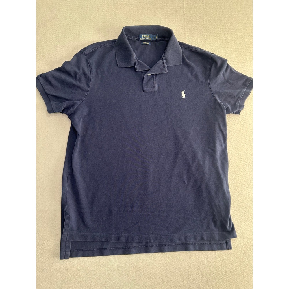 Polo Ralph Lauren Polo Shirt Mens Large Navy Blue Stretch Mesh Short Sleeve